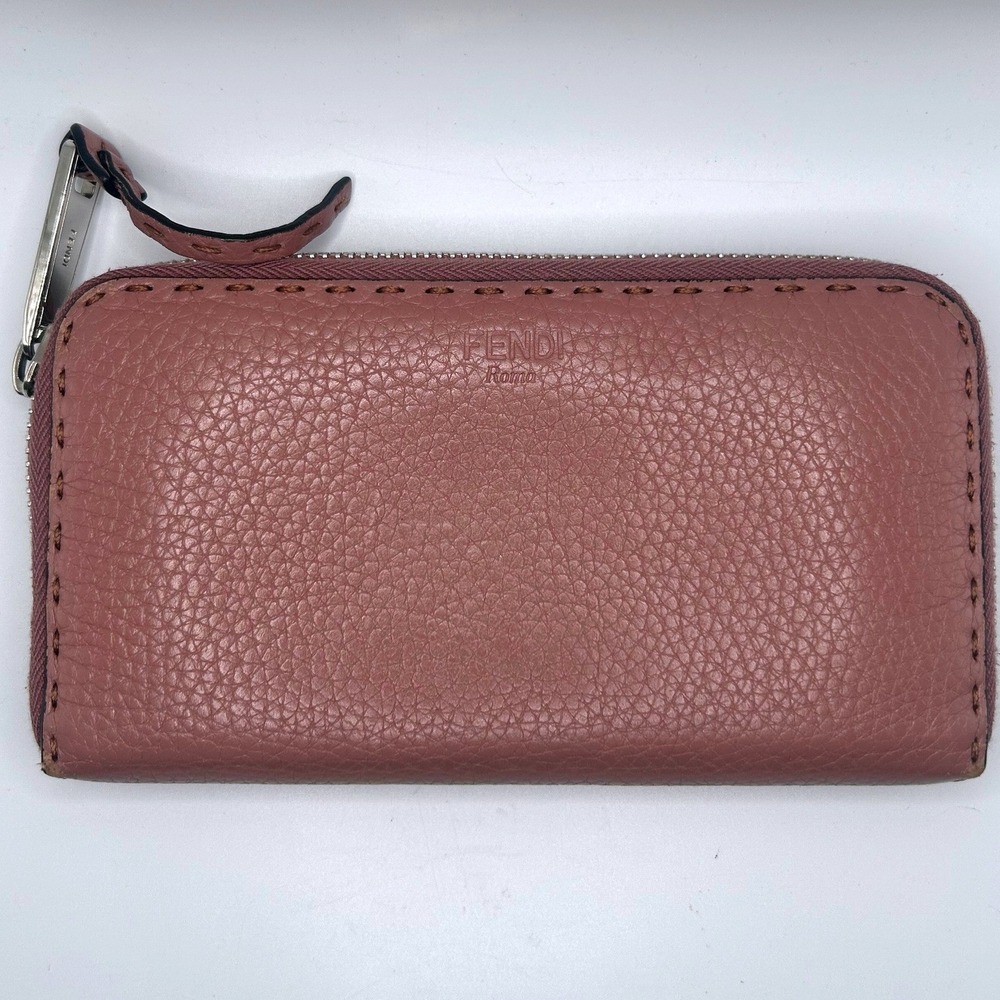 Fendi Selleria Mauve Pink Pebbled Leather Zip Around Wallet 8M0374 31018